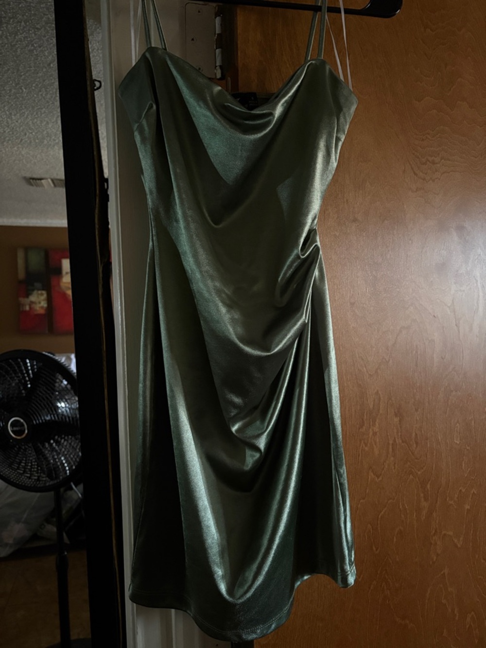 Olive Green Satin Slip Dress with Cowl Neck (has been worn once)